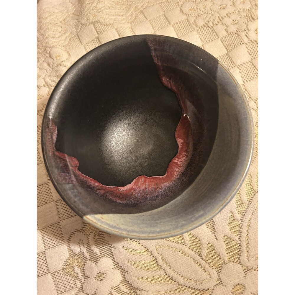 Vtg. 1988 Violet Williams Studio Art Pottery Bowl Signed Dated Black & Pink Y2K